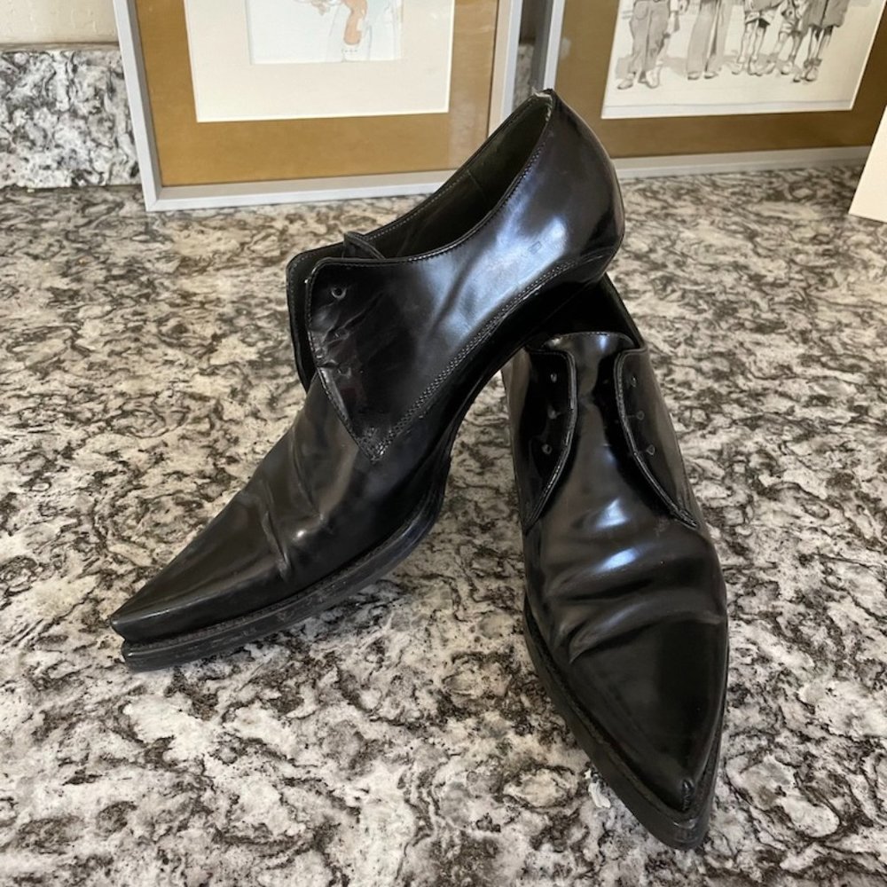 Vintage MIU MIU pointy toe  booties shoes creepers boot black 38 comme de garcon